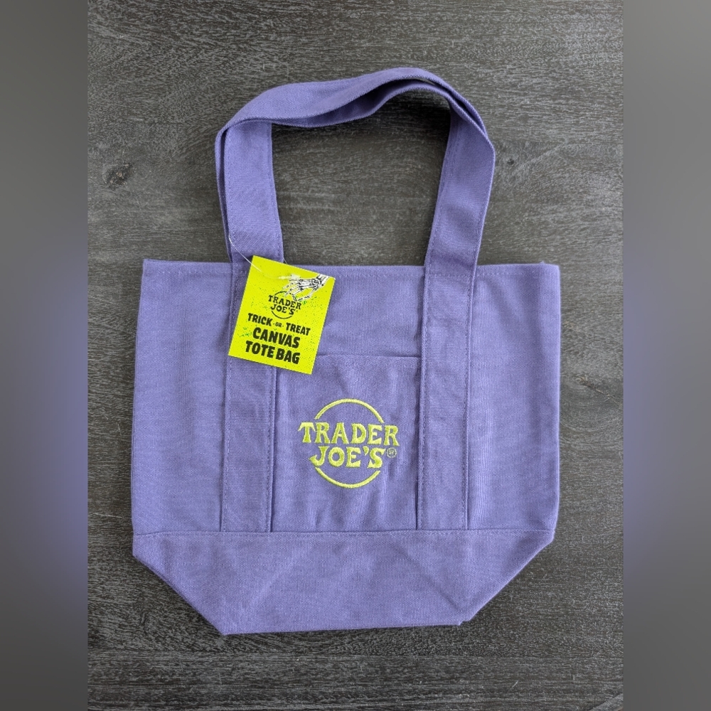NWT Trader Joe's Purple Trick Or Treat Canvas Tote Bag